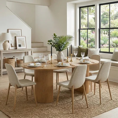 Anirudha 79"  Oval Wood Double Pedestal Base Dining Tables | Wayfair North America