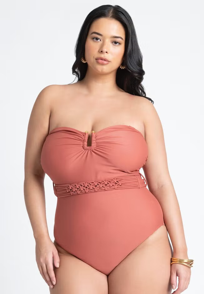 Braided Belt Strapless One Piece | Eloquii