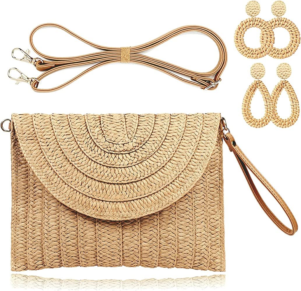 Straw Clutch Handbag Summer Beach Straw Purse for Women woven Envelope Bag | Amazon (US)