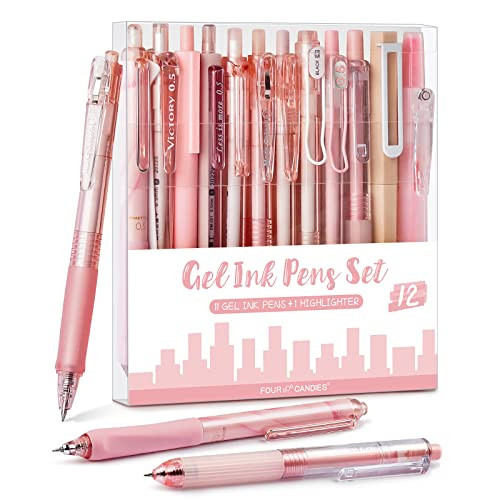 Four Candies Cute Pink Pens, Black Gel Ink, Rose - 12ct, 0.5mm Fine Point | Amazon (US)