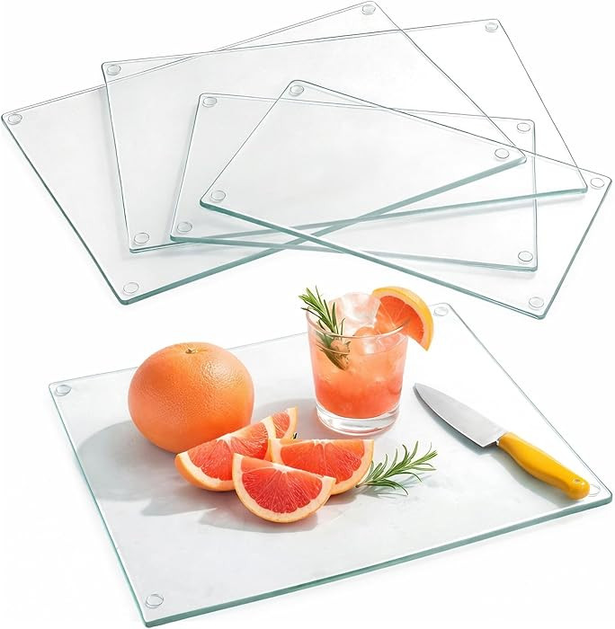 4 Pack Tempered Glass Cutting Board with Rubber Feet, Rectangle Non-slip Chopping Board, Long Las... | Amazon (US)