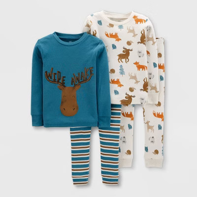 Toddler Boys' 4pc Moose Snug Fit Pajama Set - Just One You® made by carter's Blue/Wh... | Target