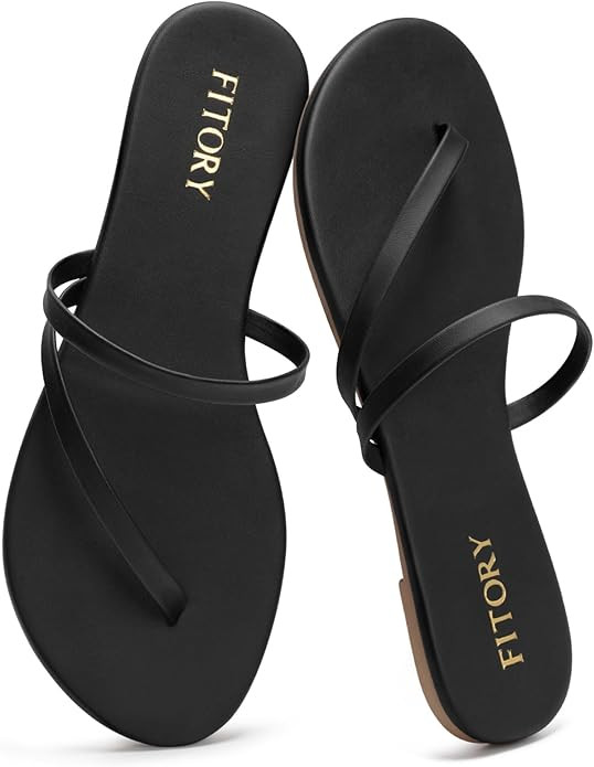 FITORY Womens Flip Flops, Strappy Open Toe Flat Sandals for Summer 2026, Lightweight and Comforta... | Amazon (US)