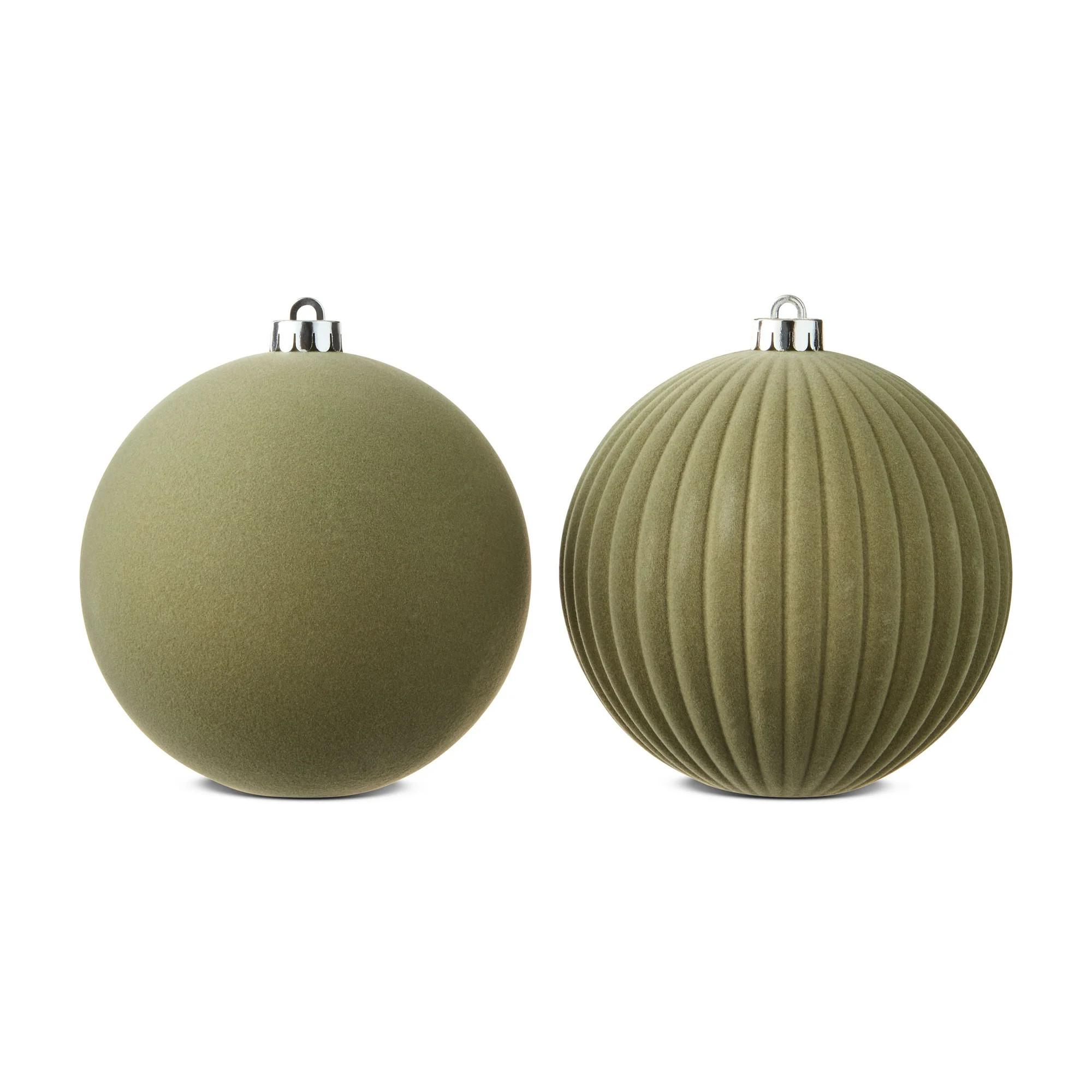 2 Count Light Green Flocked Jumbo Shatterproof Christmas Ornament, 5.9", by Holiday Time | Walmart (US)