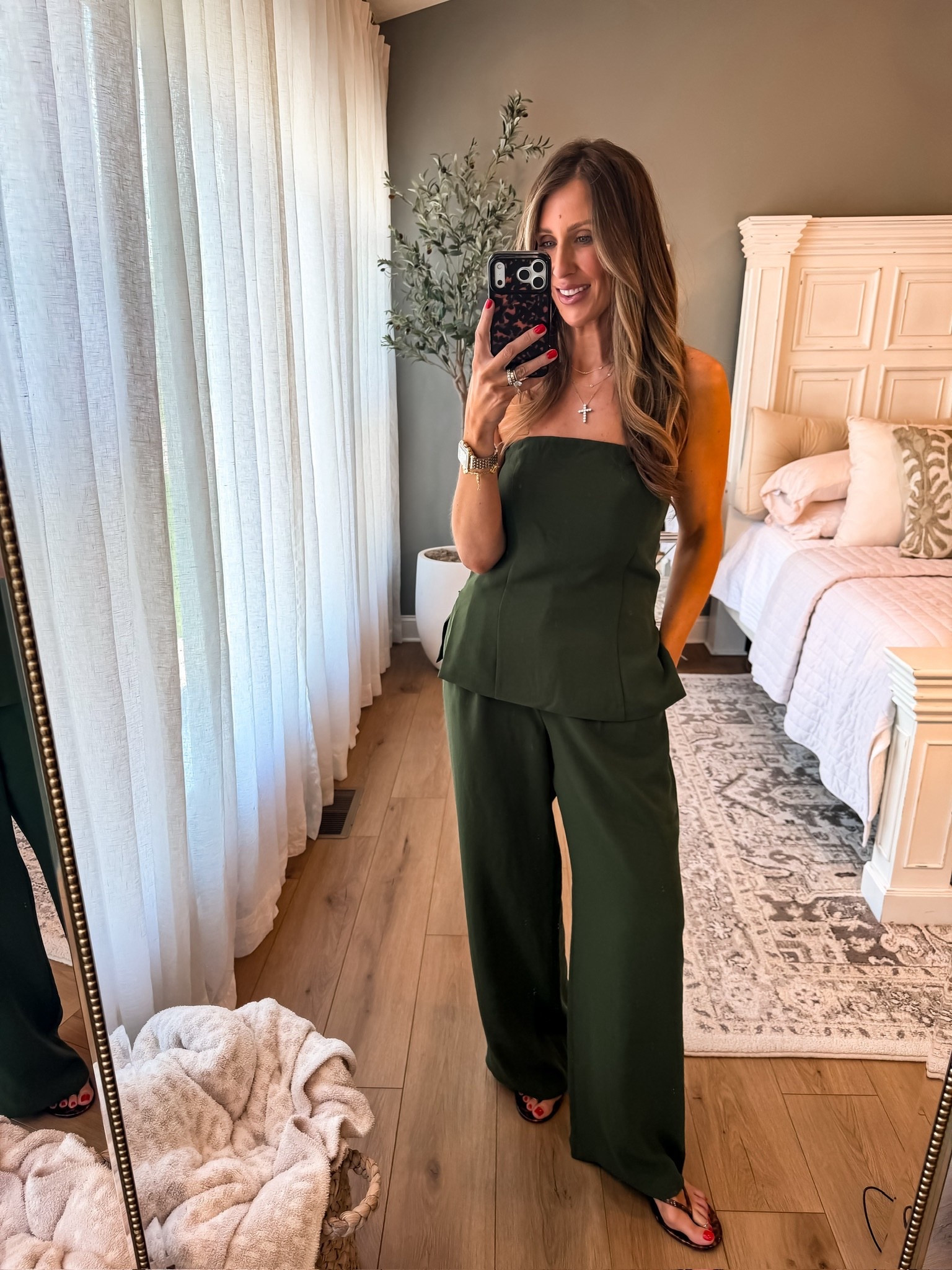 This set is so chic and easy 💚Love a matching moment that looks elevated but feels effortless. The fit is so flattering and the wide leg pants give it that relaxed, put together vibe. Perfect for dinners, events, or even vacation nights

matching set, elevated basics, chic outfit idea, wide leg pants outfit, effortless style, vacation outfit, themominstyle 

#LTKootd #LTKSeasonal #LTKTravel