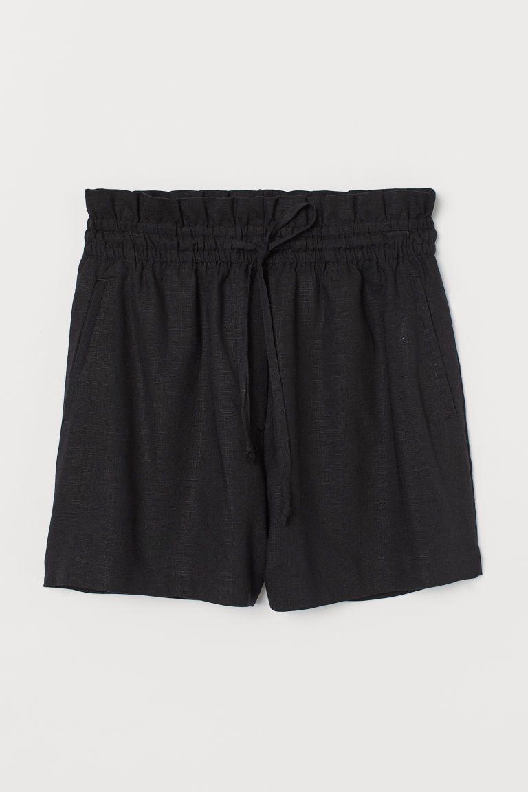 H & M - Linen-blend shorts High Waist - Black | H&M (UK, MY, IN, SG, PH, TW, HK)