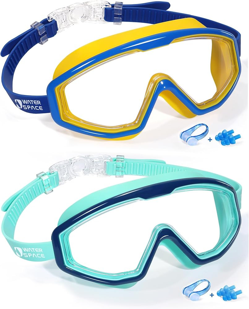 Water Space 2 Pack Swimming Goggles for Kids Boys Girls 3-15, Wide Vision Anti-fog UV Protection ... | Amazon (US)