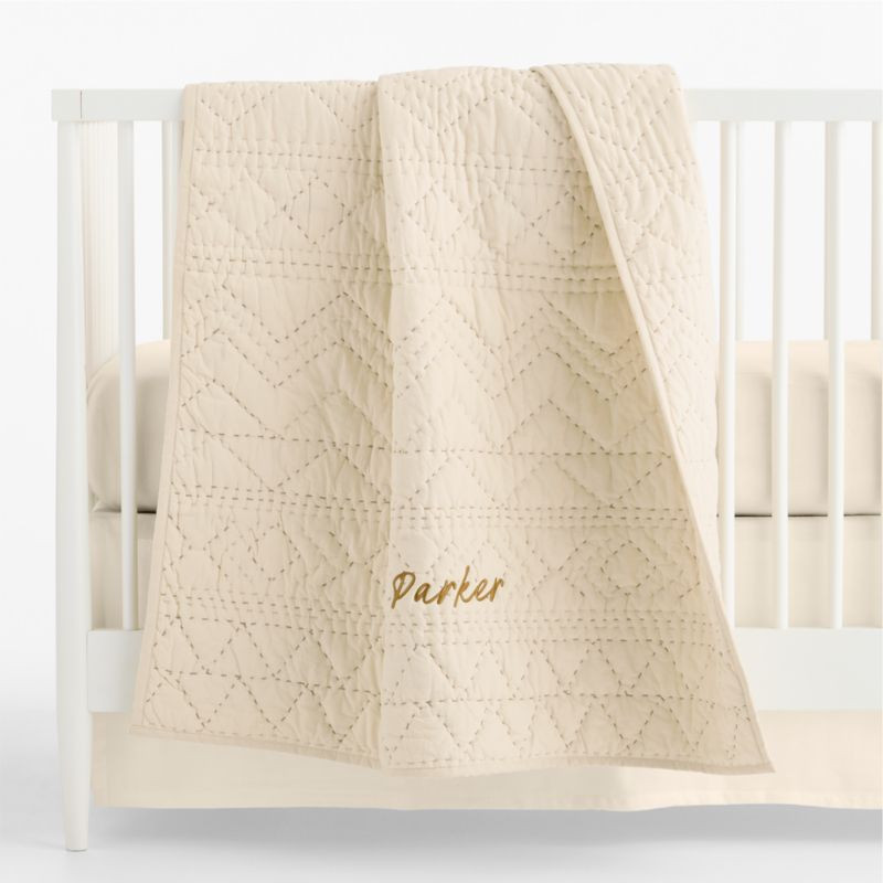 Heirloom Stitched Undyed 100% Organic Cotton Baby Crib Quilt | Crate & Barrel