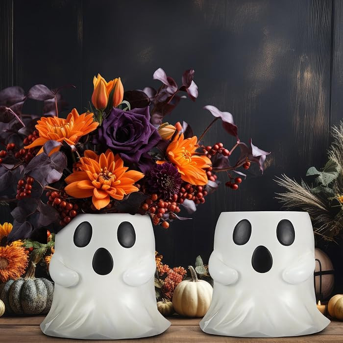 2 Pcs White Ghost Bucket Decor 6 Inch Halloween Ghost Planter Vase Decor | Amazon (US)
