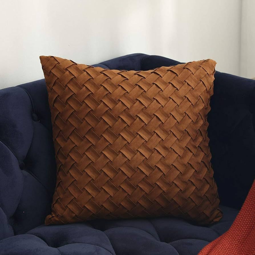 vctops Boho Basket Weave Pattern Decorative Throw Pillow Cover Super Soft Suede Solid Square Acce... | Amazon (US)