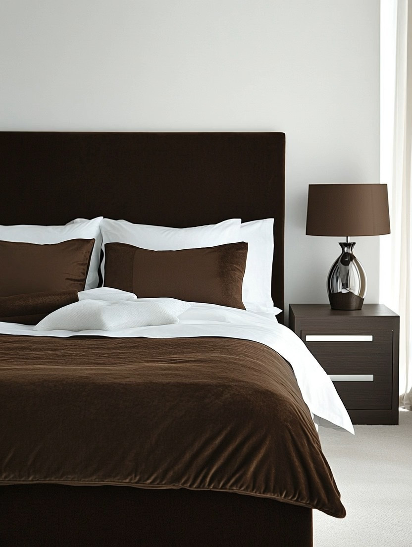This rich brown velvet bed creates a bedroom that feels grounded, elegant, and effortlessly refined. Layered with a brown comforter, matching brown cushions, and a softly coordinated table lamp, this setup proves that neutral tones can feel warm, modern, and deeply luxurious without being overdone. The monochromatic brown palette adds depth and calm, making the space feel intentional, cohesive, and visually soothing.

A brown velvet bed frame paired with tonal bedding is also incredibly practical—easy to maintain, timeless, and versatile across seasons. This look works beautifully in modern bedrooms, minimalist interiors, and contemporary homes where comfort meets elevated design. Add clean-lined nightstands, soft lighting, and quality textures, and you have a simple yet sophisticated bedroom setup that feels polished, inviting, and designed to last. Modern bedroom refresh.

#brownbedroom
#velvetbed
#modernbedroomdesign 

 

#LTKHome