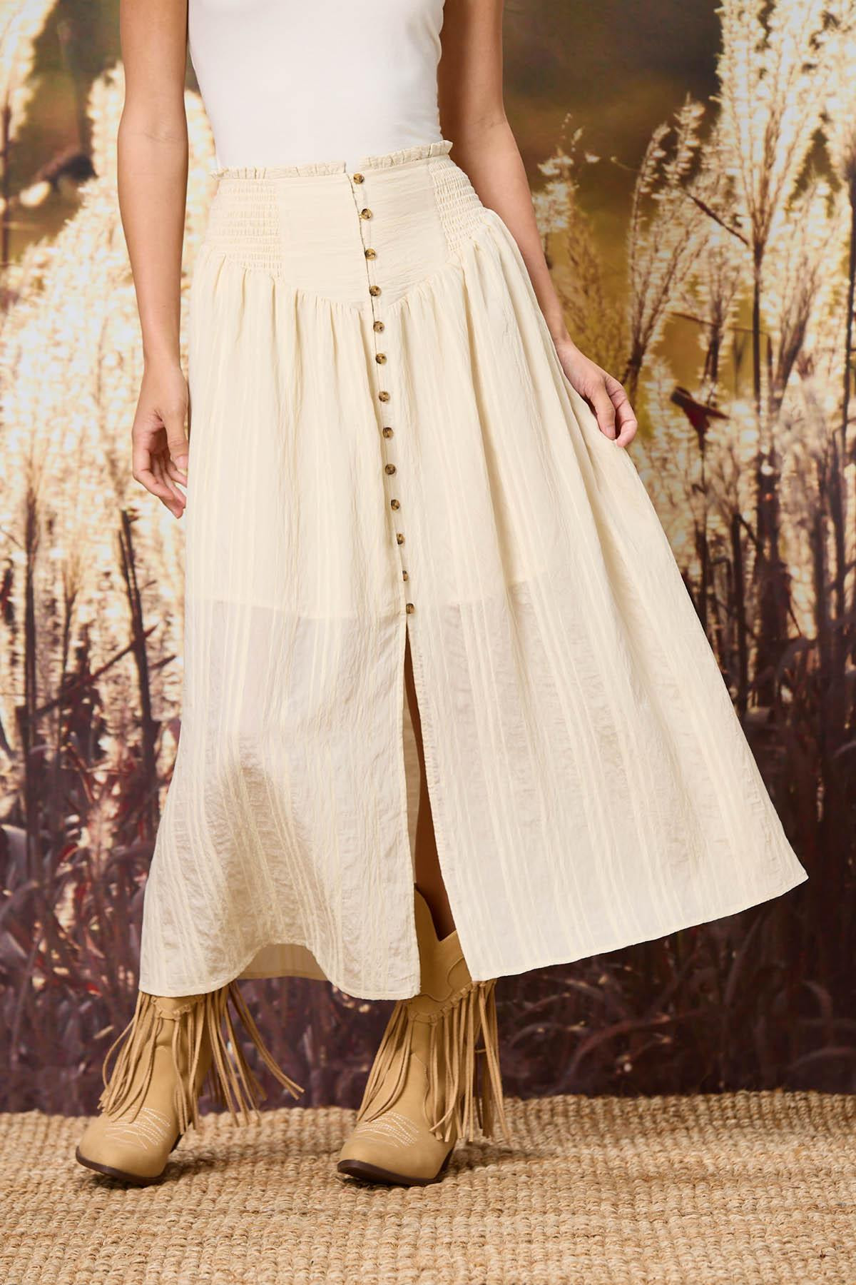 Smocked Front Button Maxi Skirt | Cato Fashions