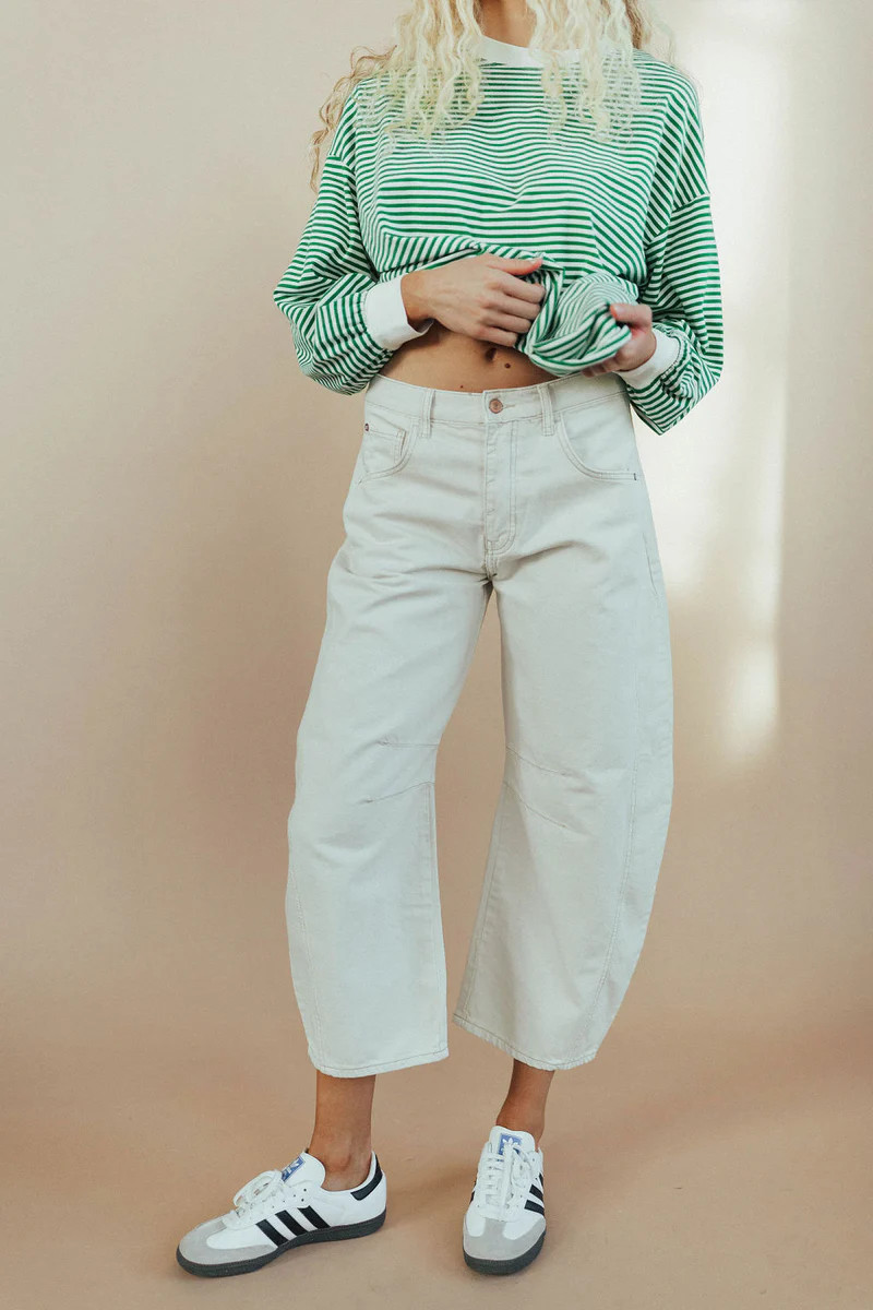 Free People Good Luck Mid-Rise Barrel Jeans in Milk | Henly