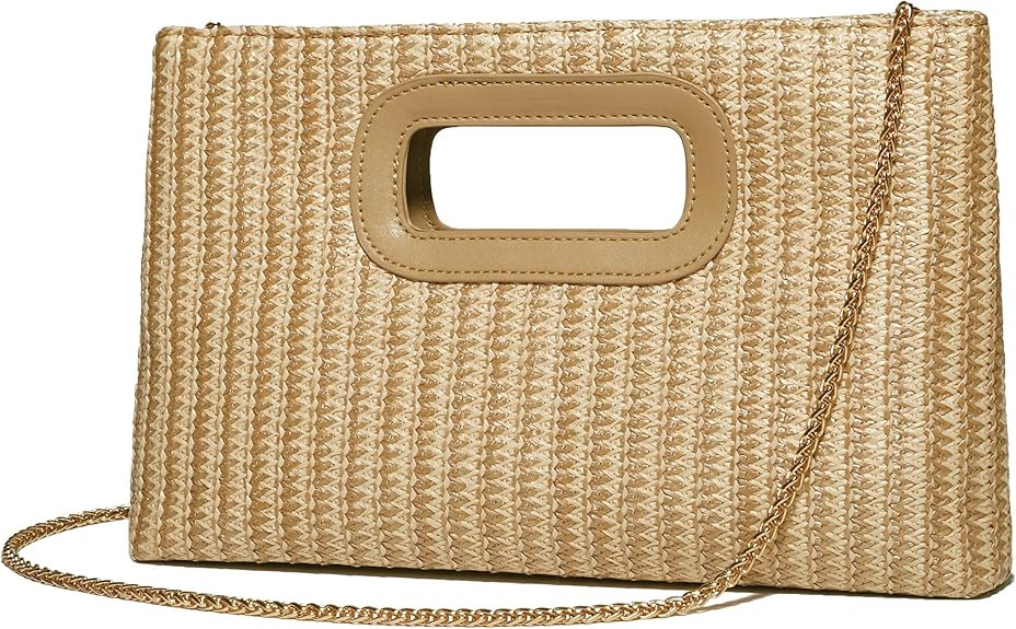 Convertible Trendy 2025 Faux Wicker & Raffia Clutch Purse for Women with Crossbody Strap in Neutr... | Amazon (US)