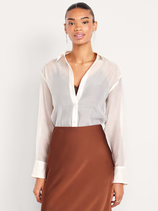 Loose Button-Down Organza Tunic Shirt | Old Navy (US)