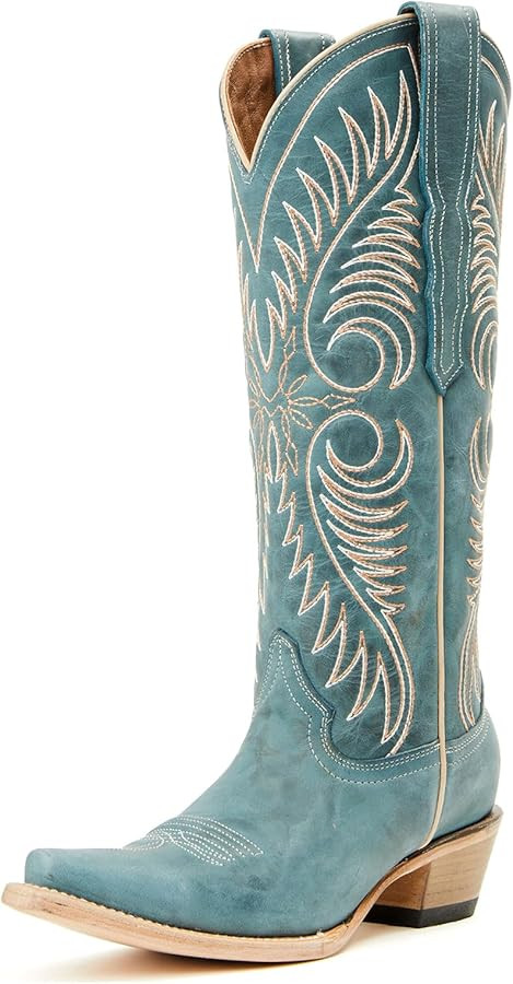 Yishaweiqi Embroidered Cowboy Boots for Women Wide Calf Cowgirl Boots Chunky Heel Snip Toe Knee H... | Amazon (US)