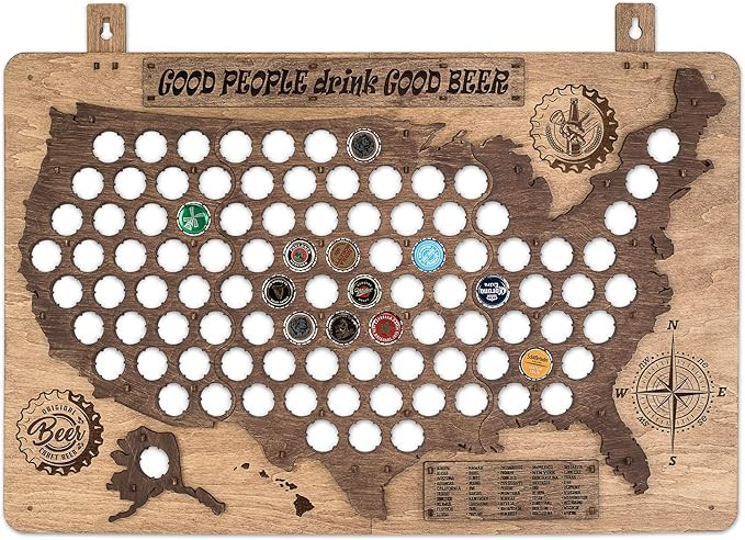PLYDOLEX Wooden United States Beer Cap Map for 98 Beer Bottle Caps - Wall Beer Cap Holder Size 19... | Amazon (US)