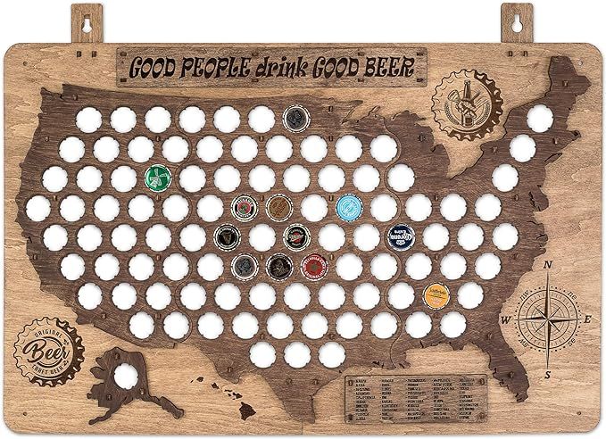 PLYDOLEX Wooden United States Beer Cap Map for 98 Beer Bottle Caps - Wall Beer Cap Holder Size 19... | Amazon (US)