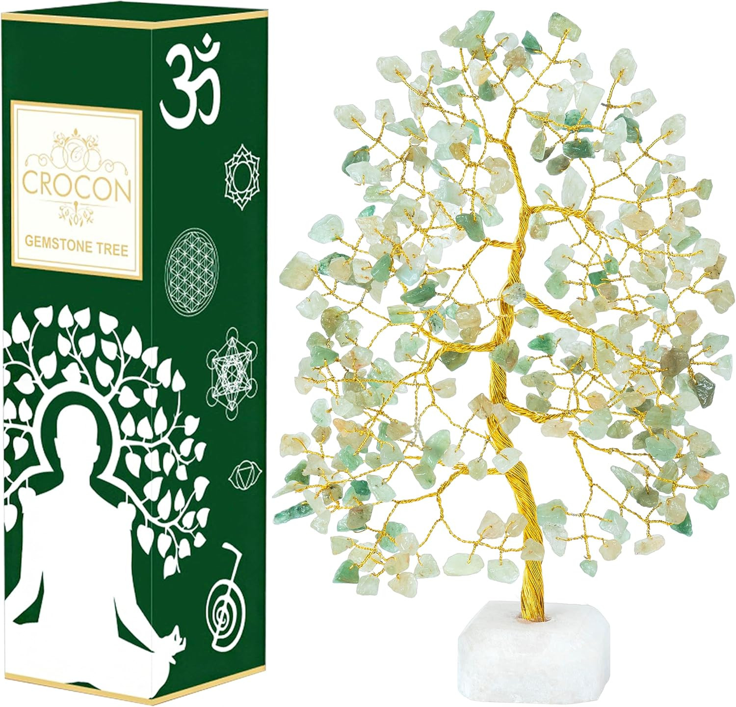 Crocon Green Jade Gemstone Tree with Natural Quartz Base Chakra Healing Crystal Tree of Life Feng... | Amazon (US)