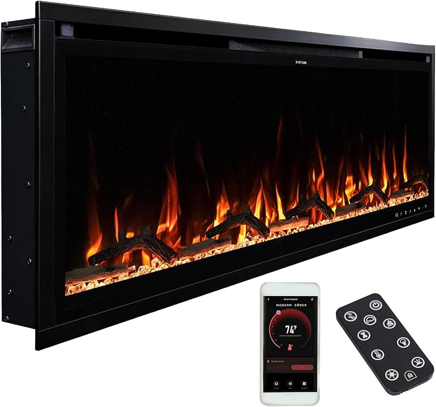 Modern Ember Aerus 50 Inch Smart Linear Electric Fireplace - Recessed in-Wall and Wall-Mount, Mul... | Amazon (US)