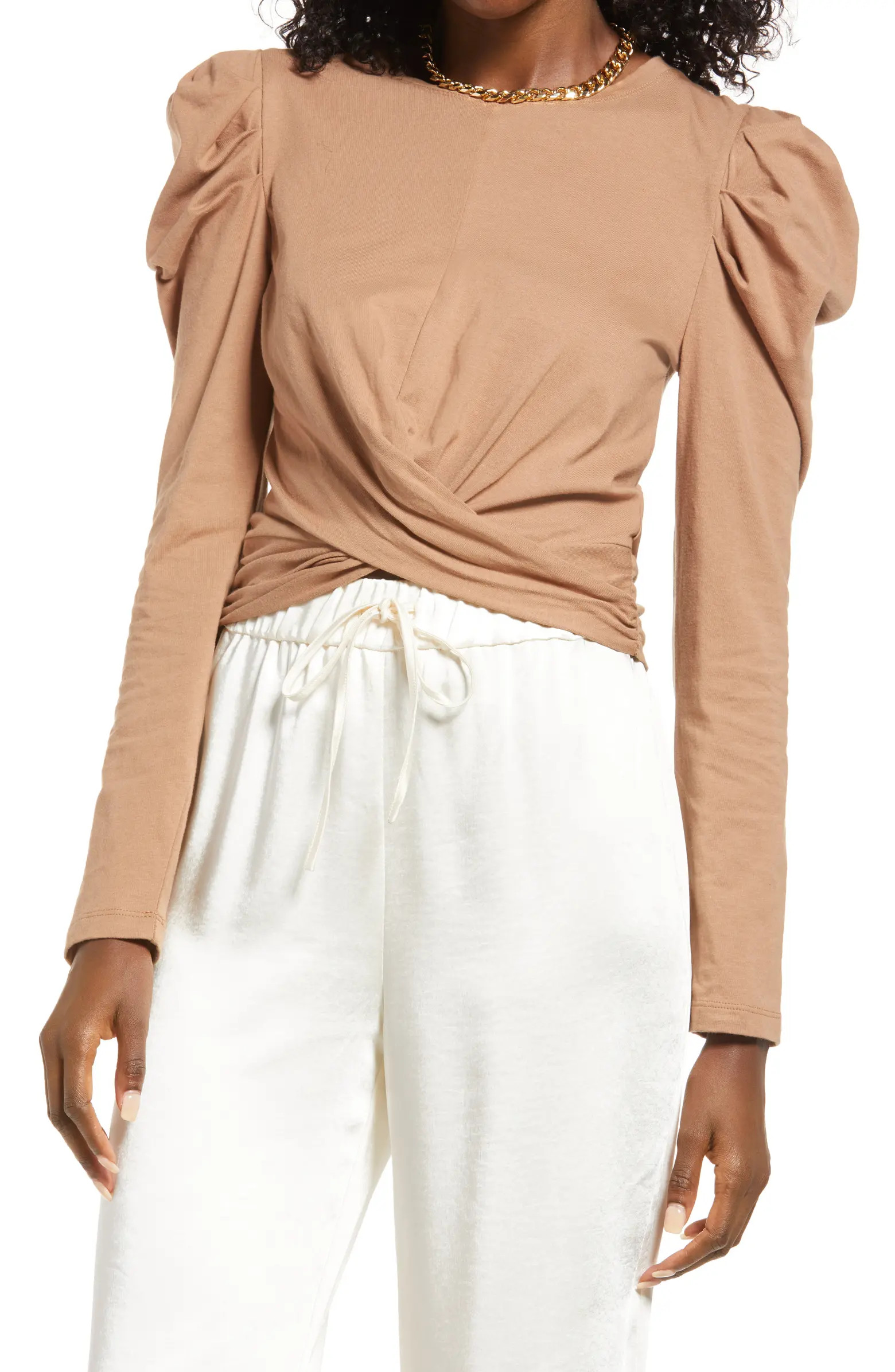 Open Edit Puff Sleeve Tie Back Top | Nordstrom | Nordstrom
