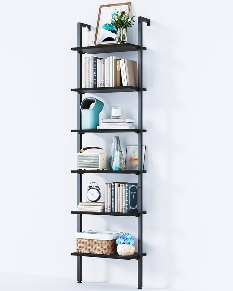 ODK 6-Tier Ladder Shelf, 87 Inches Wall Mounted Ladder Bookshelf with Metal Frame, Open Industria... | Amazon (US)