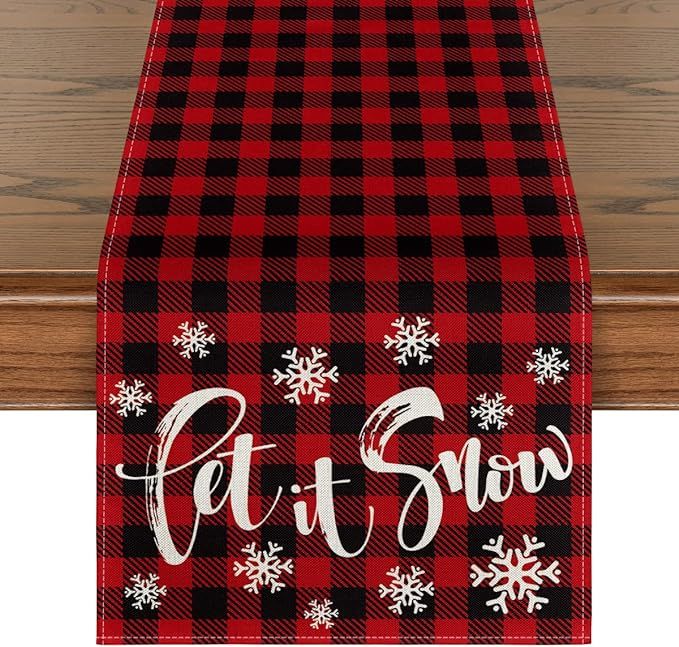 Artoid Mode Red and Black Buffalo Plaid Let It Snow Table Runner, Seasonal Winter Christmas Holid... | Amazon (US)