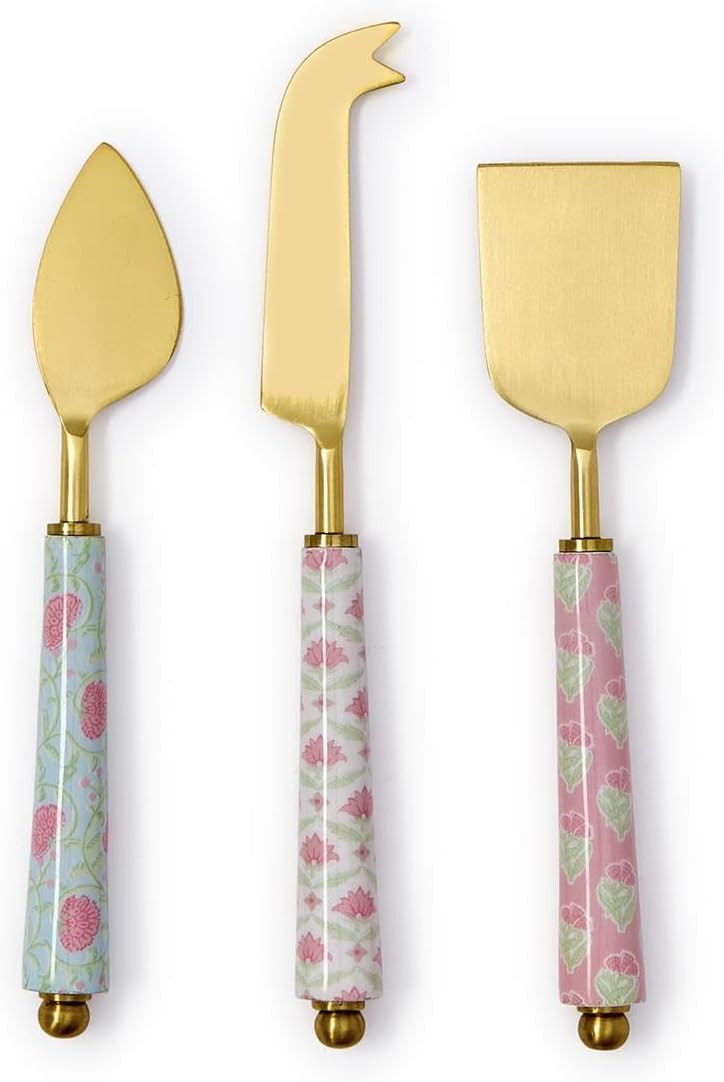 Two's Company Floral Block Print Cheese Knives in Gift Box, Stainless Steel, Set of 3 | Amazon (US)