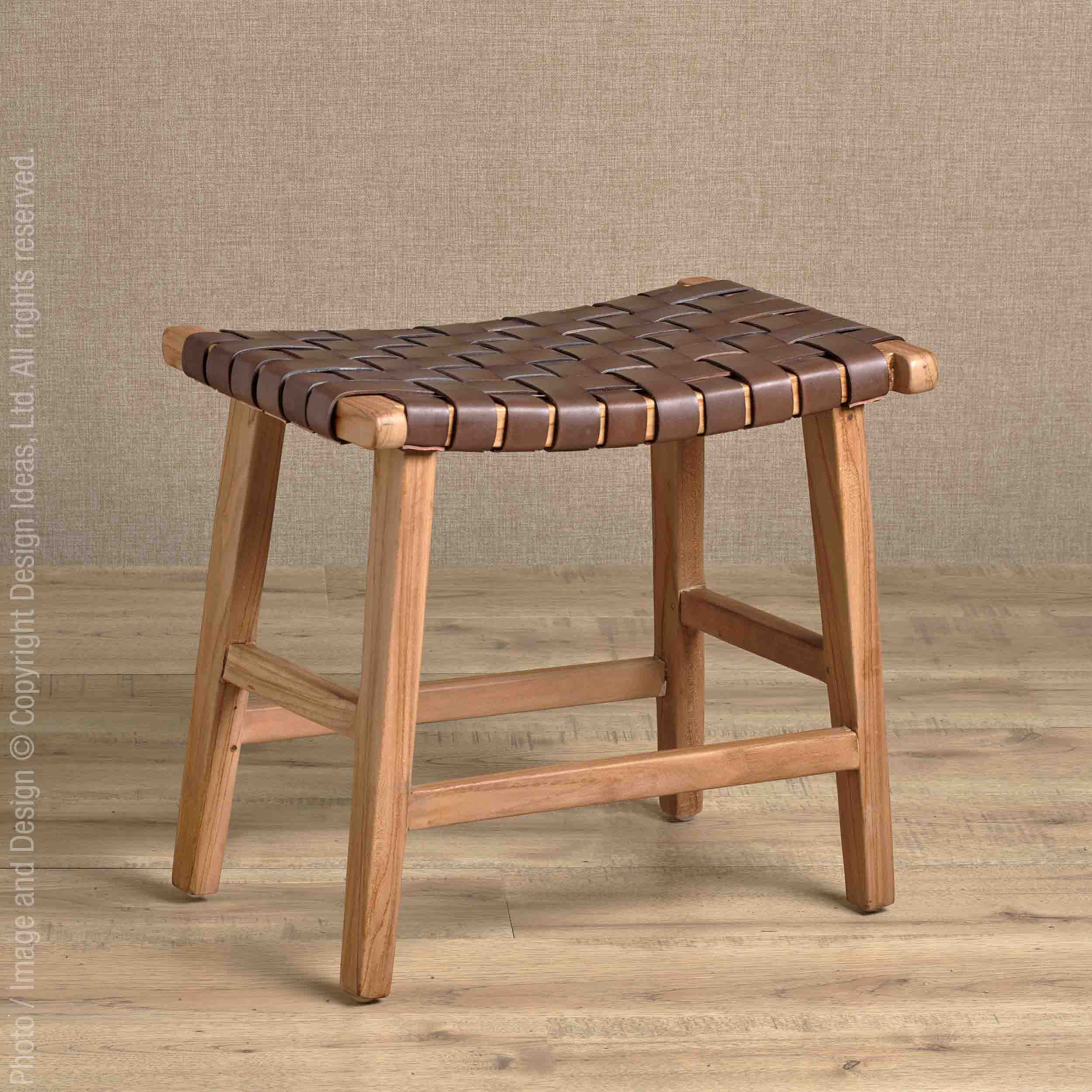 Visby™ Teak/Woven Leather Stool | Texxture Home