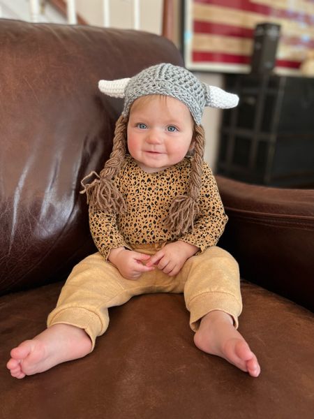 Our little Viking 🤍 
.
Beanie / snow hat / kids clothes/ baby clothes / baby / leopard print / baby girl clothes / 10 months / old navy / joggers / Viking 

#LTKunder50 #LTKHalloween #LTKbaby