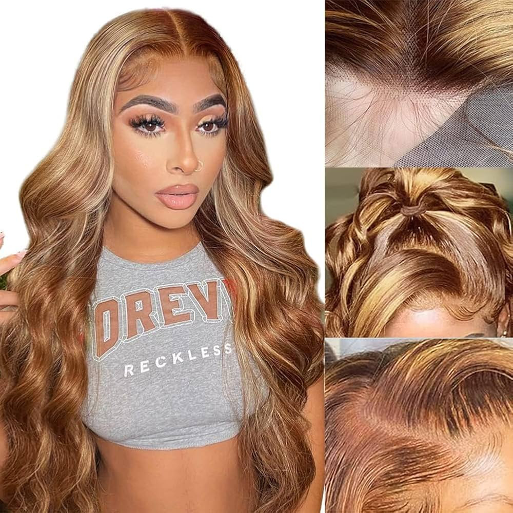 Blonde Highlight Human Hair Wig 26 Inch 13x4 5/27 Balayage HD Lace Front Wigs Human Hair Pre Pluc... | Amazon (US)