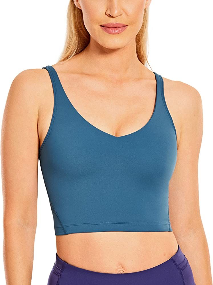 CRZ YOGA Women's Longline V Neck Sports Bra Wirefree Padded Yoga Bras Workout Cropped Tank Tops | Amazon (US)