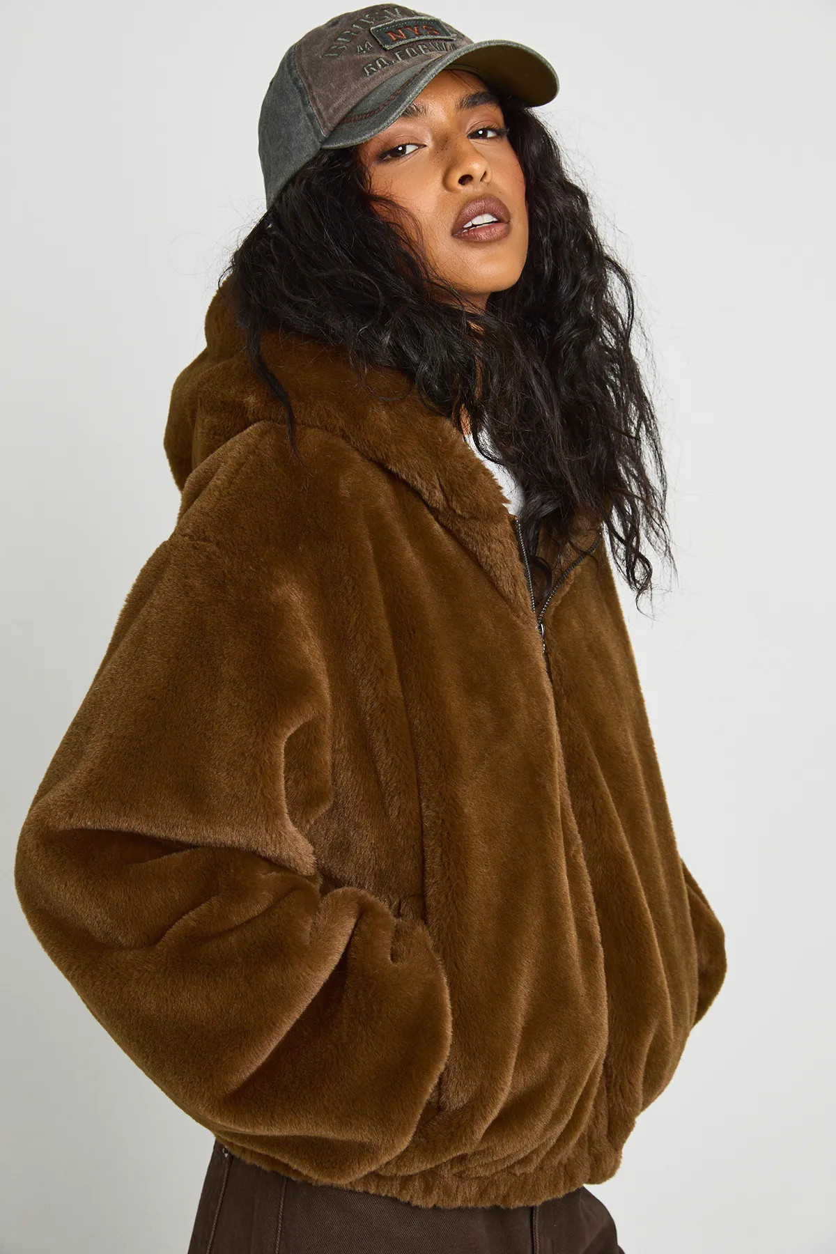 Fur Hooded Bomber Jacket | boohoo (US & Canada)