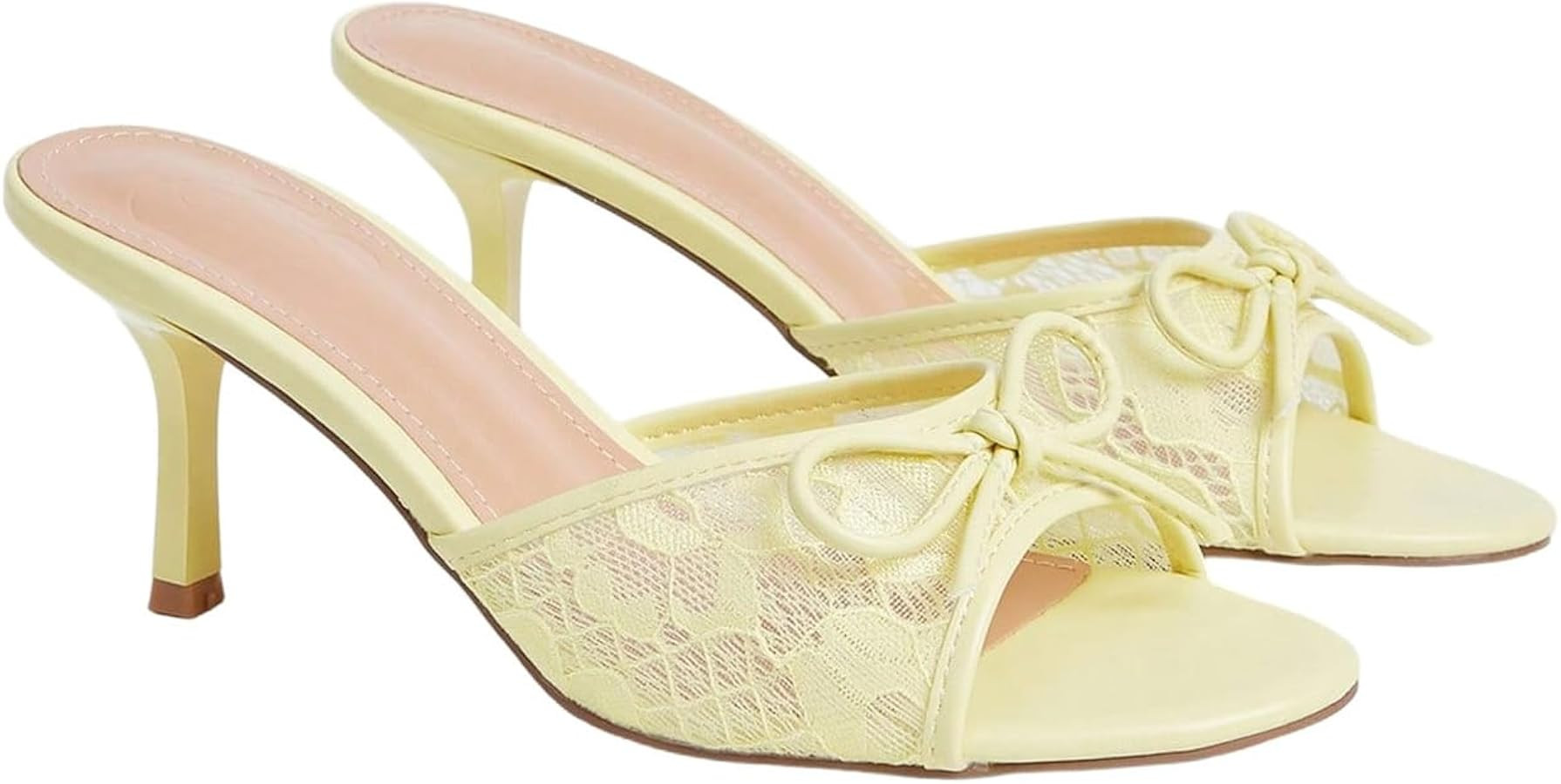 BEAUDRM Women's Lace Kitten Heels Dressy Mini Heels Mesh Heeled Sandals | Amazon (US)