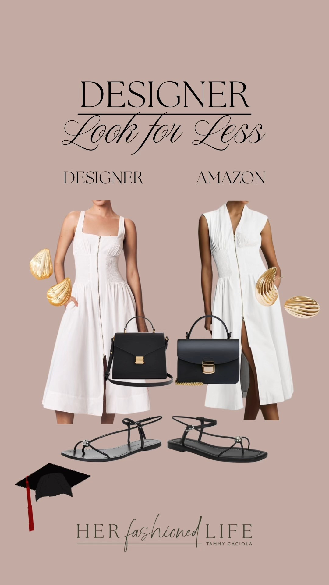 Designer Look for Less - A cute graduation outfit idea! 🎓 

#Amazon #Designer #DesignerForLess #GraduationLook #Grad #Bag #Dress #Sandals #Earrings #SpringOutfit #OutfitIdea  
