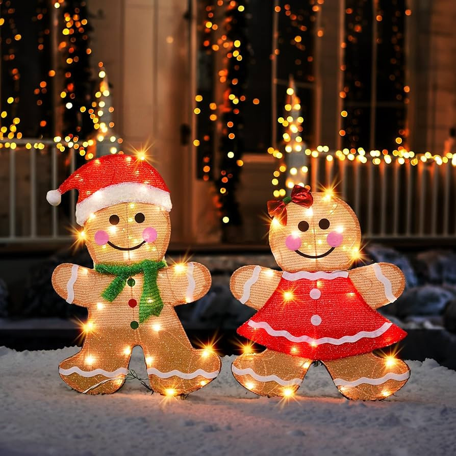 Dazzle Bright Christmas Outdoor Decorations Yard, 2-Piece Lighted 2D Gingerbread Man with 50 L, 2... | Amazon (US)