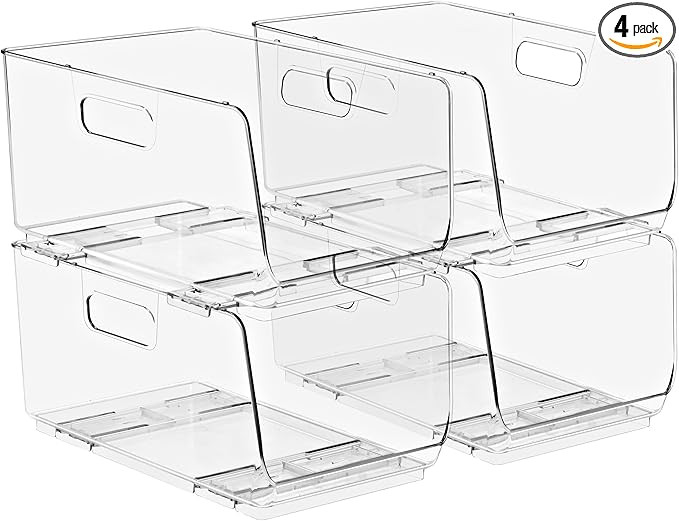 Sorbus Stackable Storage Bins Open Front - Clear Stackable Storage Bins - Pantry Bins for Storage... | Amazon (US)