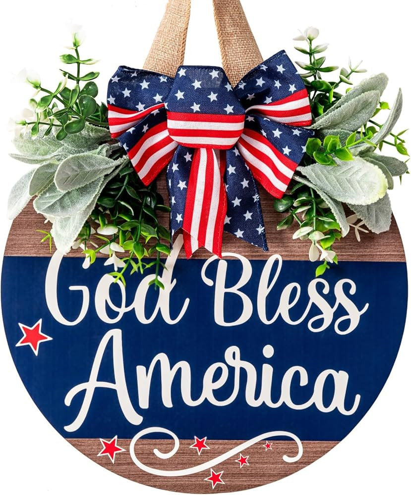 Memorial Day Decorations 4th of July Patriotic Wooden Welcome Wreath for Front Door, Memorial Day... | Amazon (US)