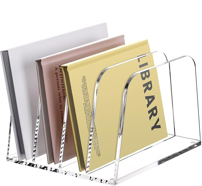 YUXUN Desk File Organizer,4-Section Clear Acrylic Desk Organizer,Vertical File Sorter Holder Orga... | Amazon (US)
