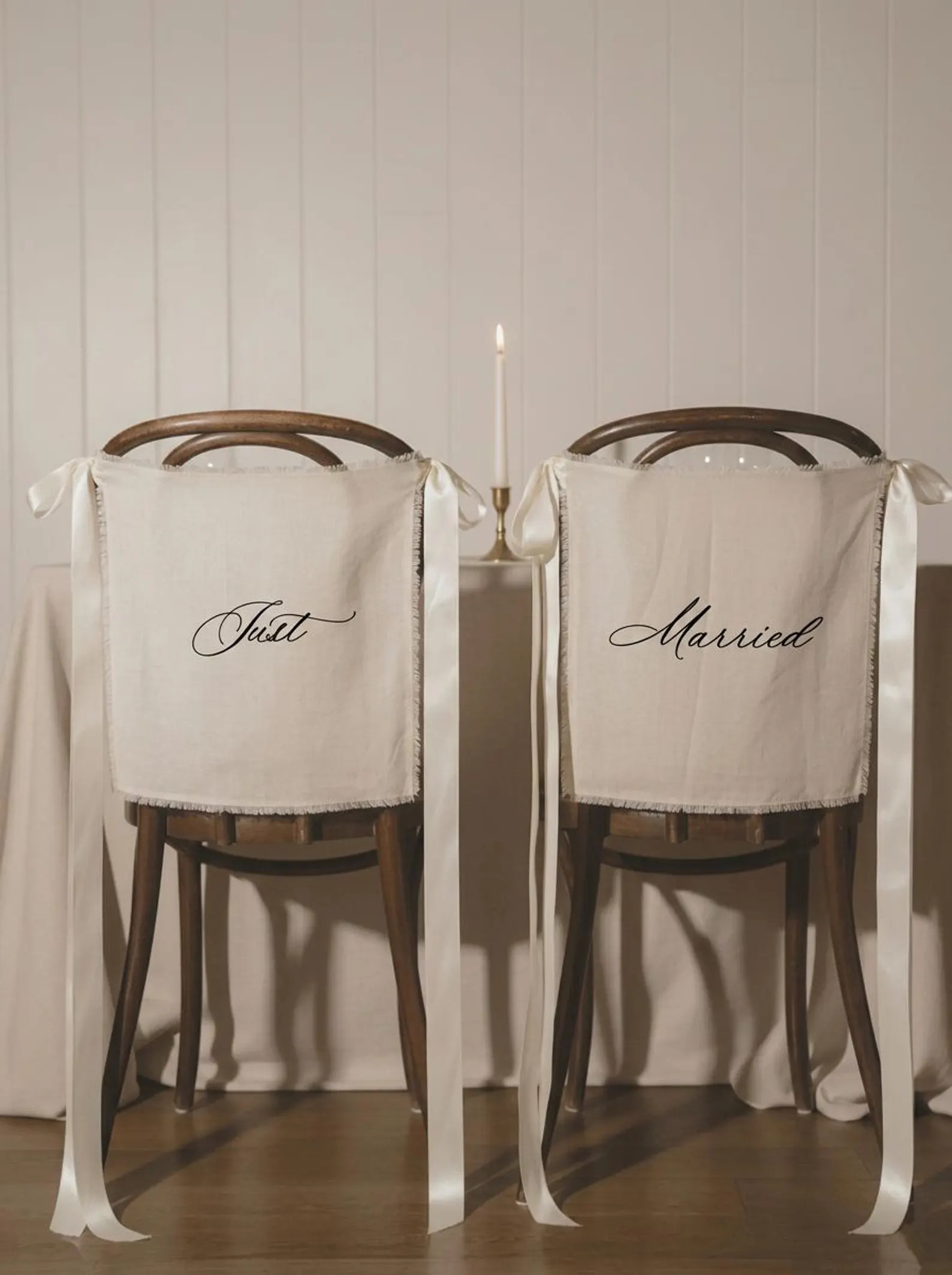 Just Married Linen Wedding Chair Banner Duo - Pair of Custom Chair Name Wedding Signs - Etsy | Etsy (Global)