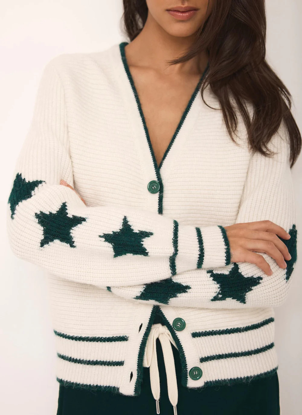 Cream Ribbed Star Cardigan | Mint Velvet