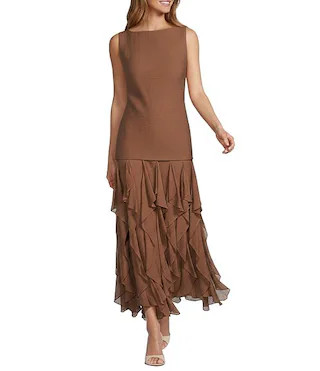 Sarai Corkscrew Boat Neck Sleeveless Sheath Maxi Dress | Dillard's