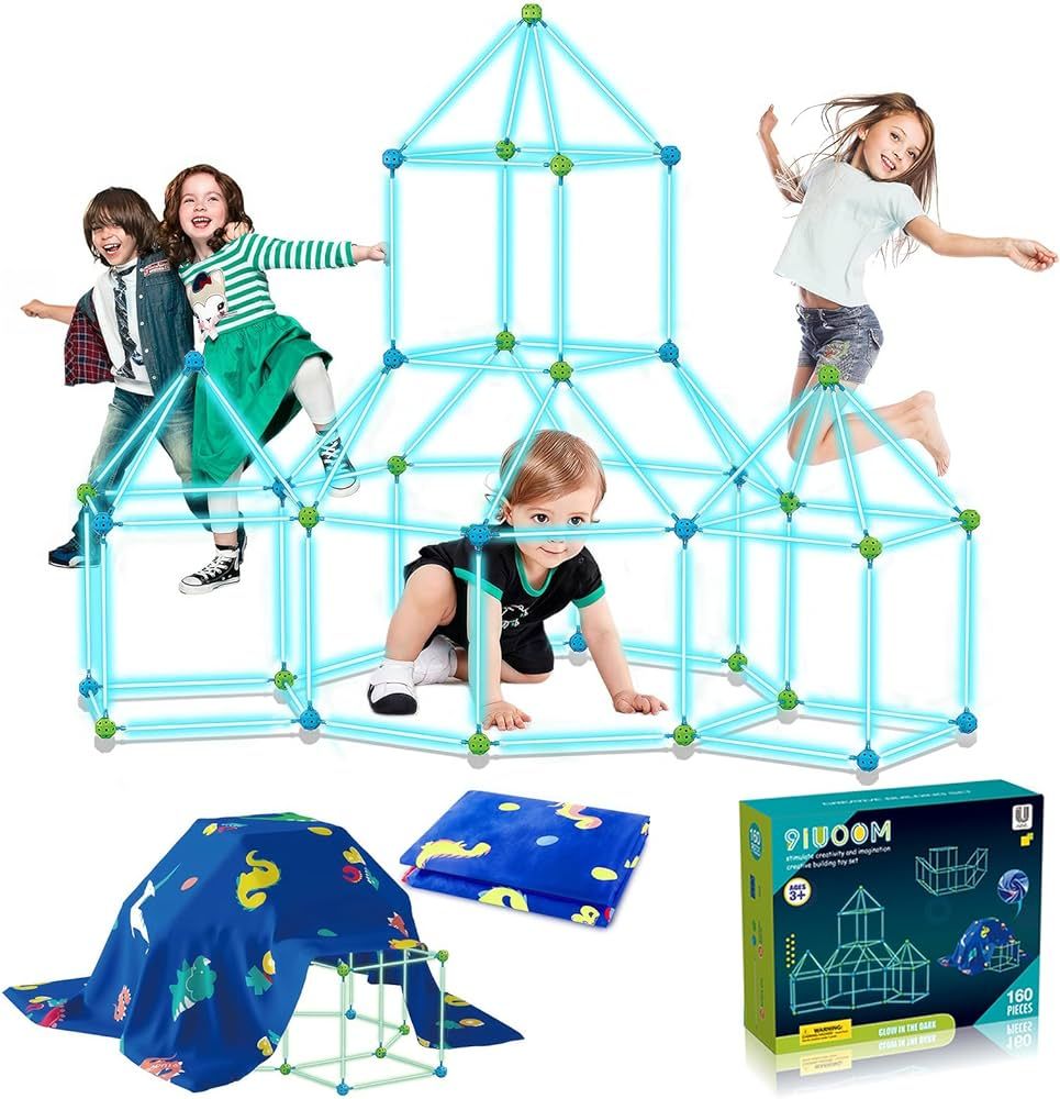 9IUoom Fort Building Kit for Kids 160 Pcs Glow in The Dark Air Fort Builder Gift Construction Toy... | Amazon (US)