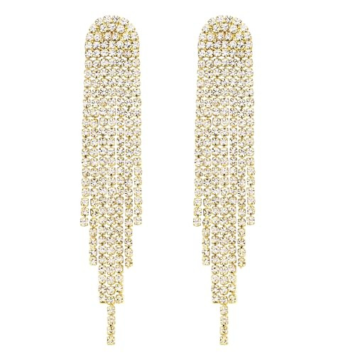 SELOVO Rhinestone Crystal Tassel Long Sparkle Dangle Earrings 2.8"/3.3" Wedding Party Dangling Ea... | Amazon (US)