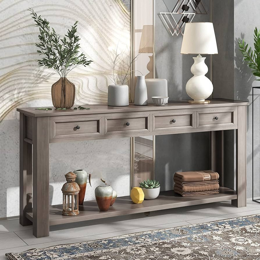 Console Table Hallway Sofa Entryway Side Table 63" Long Furniture with 4 Drawers and Bottom Shelf... | Amazon (US)