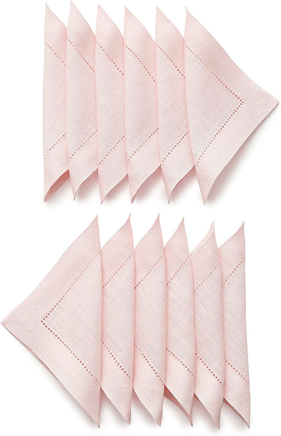 Hemstitch 6 x 6 Inch Linen Cocktail Napkins - Set of 12 Pink, European Flax Classic Hemstitch Nap... | Walmart (US)