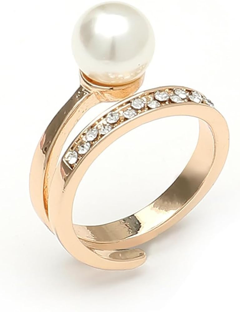 Pearl Ring for Women Promise Stacking Pearl Rings Adjustable Open Pearls Finger Ring Trendy Perso... | Amazon (US)
