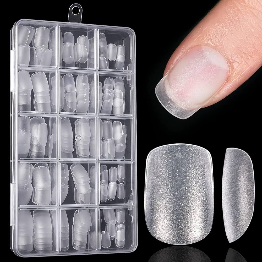 Ejiubas Extra Short Square Nail Tips - Pre-Buff No-File Full Cover Soft Gel Tips, Natural Ultra S... | Amazon (US)