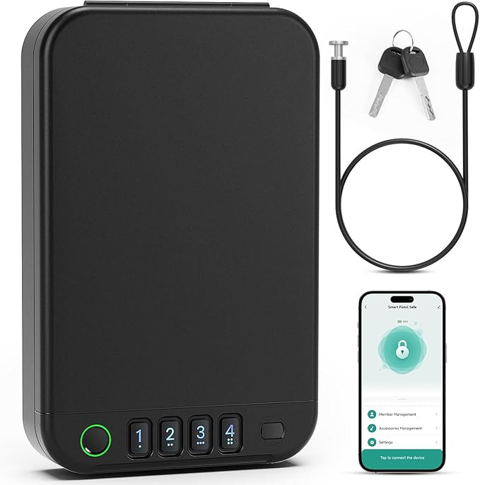 Gun Safe, Biometric gun safe for handgun, Portable Car Pistol Gun Safe Pistol with Keys Keypad an... | Amazon (US)