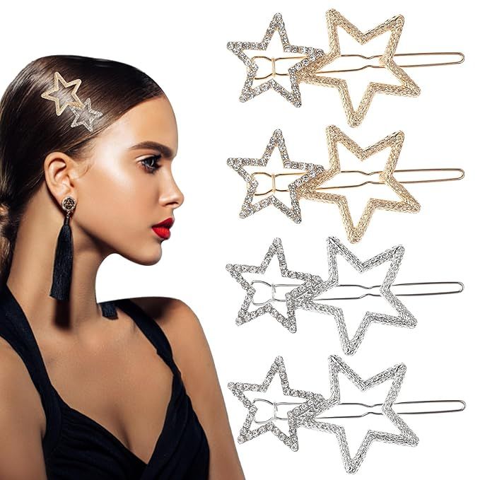 4PCS Star Hair Clips Pins, Star Hairpin Hair Barrettes Elegant Metal Hair Clips Rhinestone Hairpi... | Amazon (US)